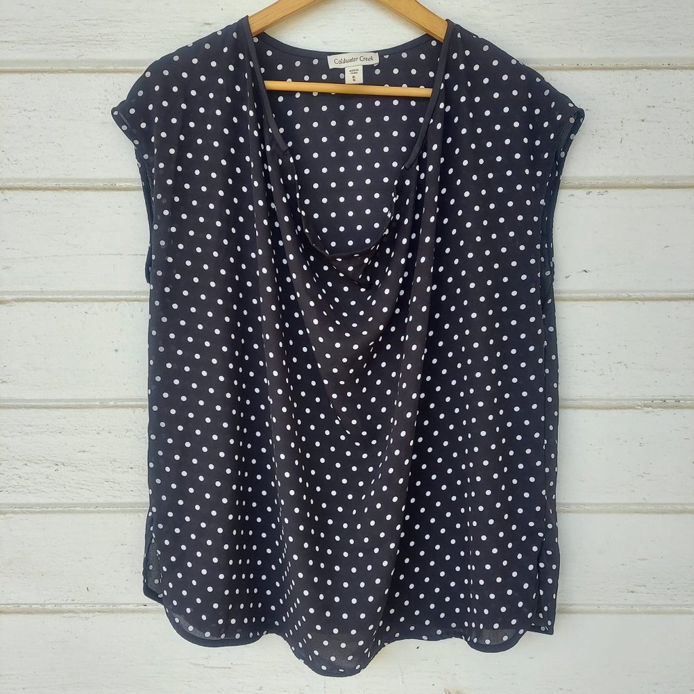Black and White Polka Dot Sleeveless Cowl Neck Top Size XL